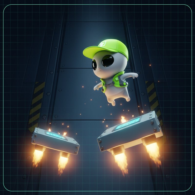 Jumper slot game featuring gray alien character with green baseball cap standing on metallic rocket platform with cyan multiplier display and yellow flame jets in sci-fi spaceship environment
